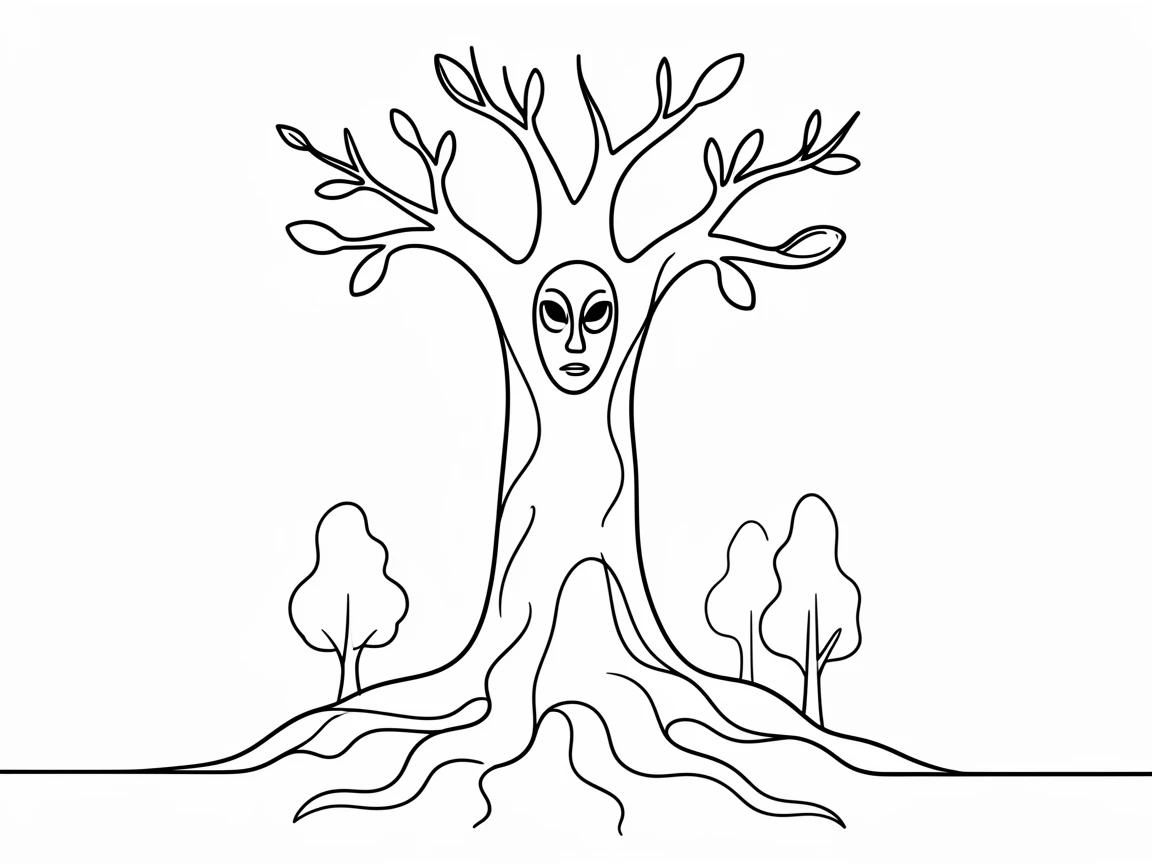 A forest guarded by a towering ancient tree spirit with glowing eyes