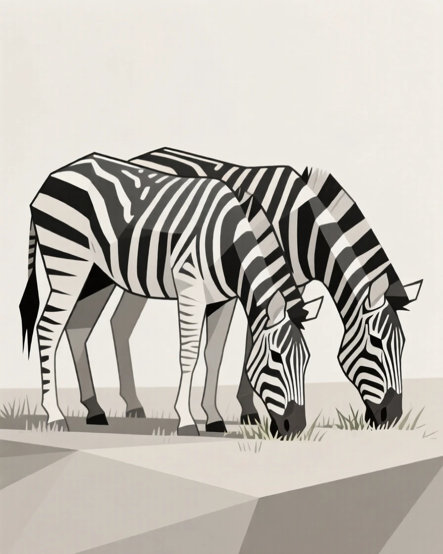 A pair of zebras standing head to tail grazing