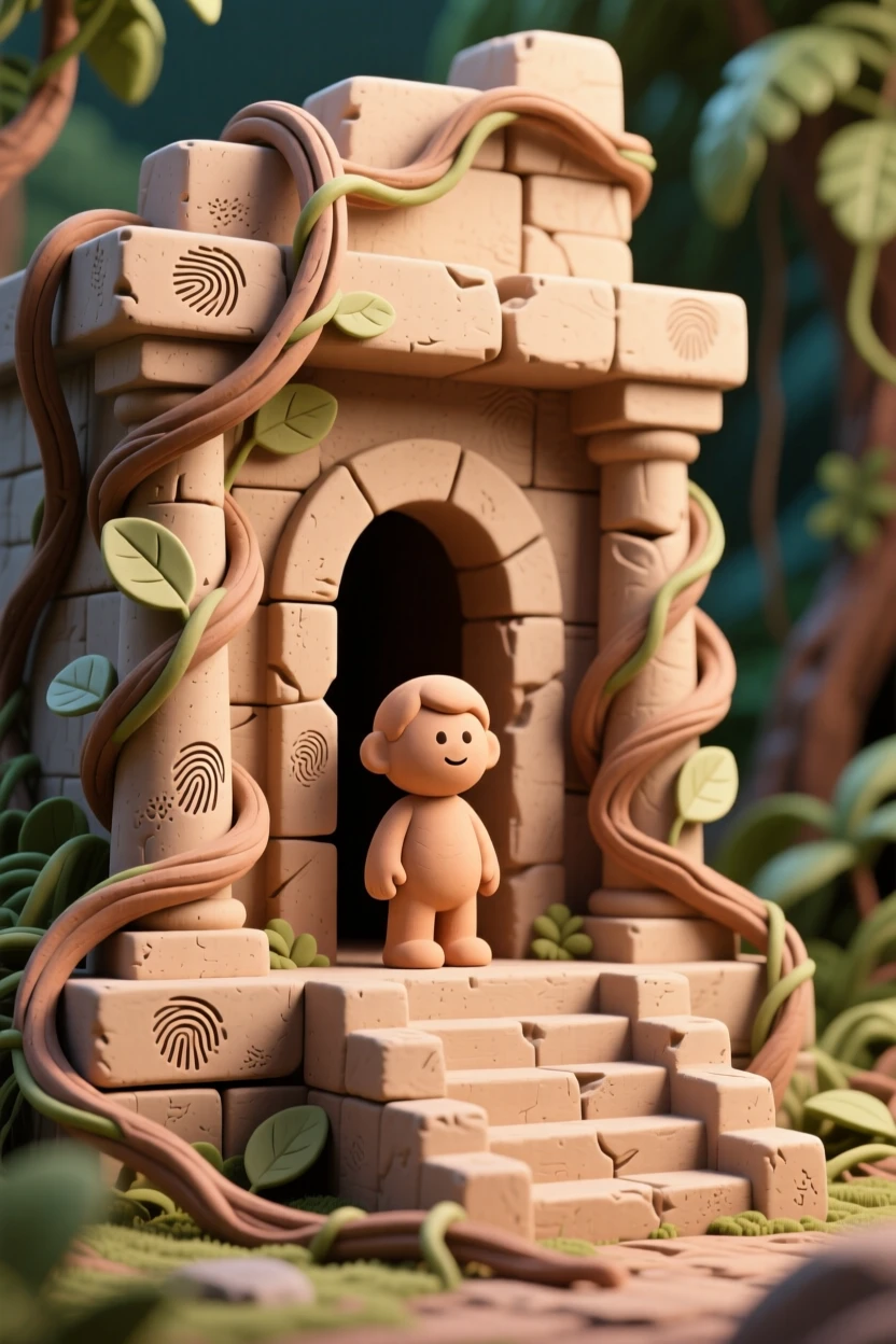 An ancient temple ruin reclaimed by twisting jungle vines