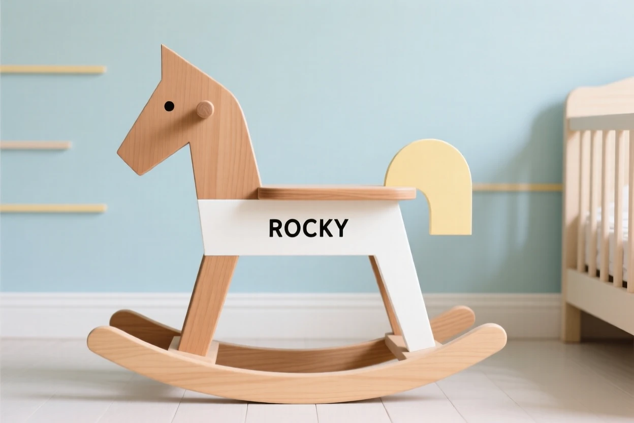 A wooden rocking horse in a nursery