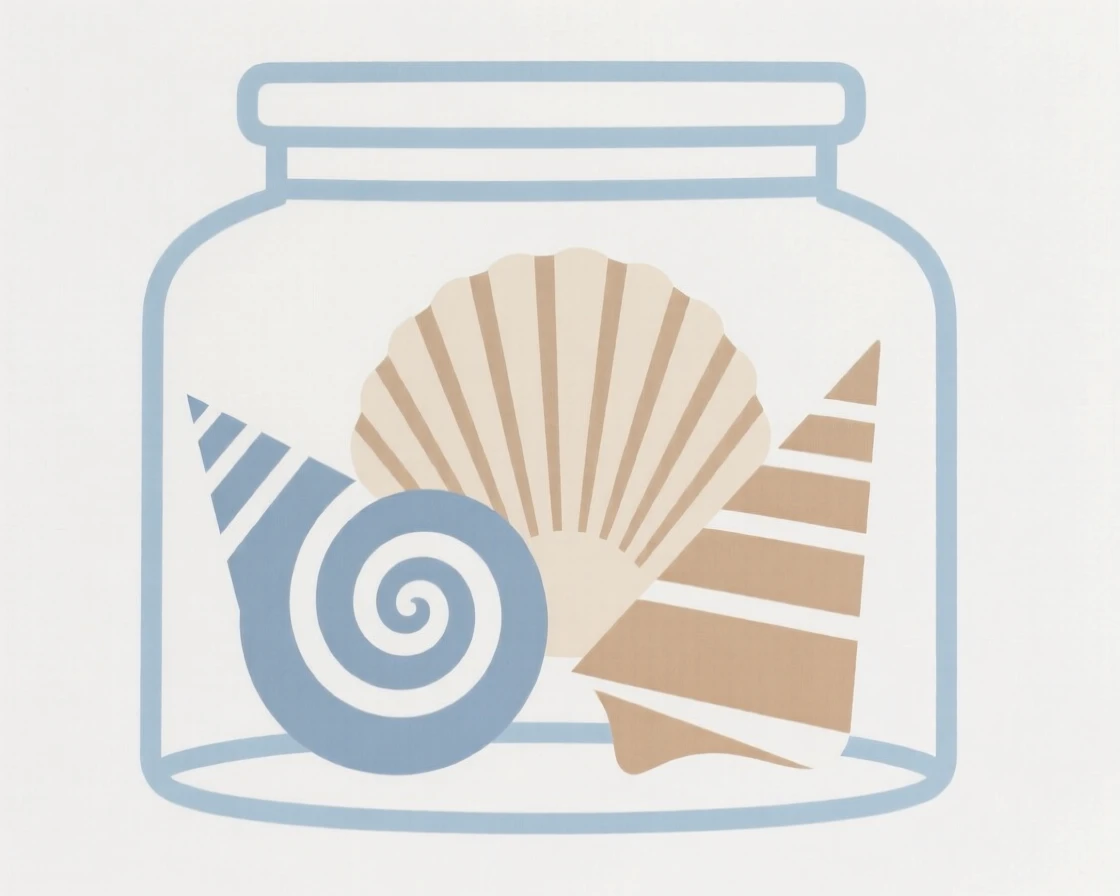 A collection of seashells in a glass jar