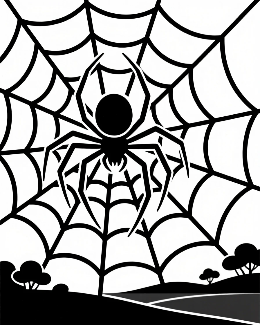 A spider spinning an intricate web under a summer evening sky.