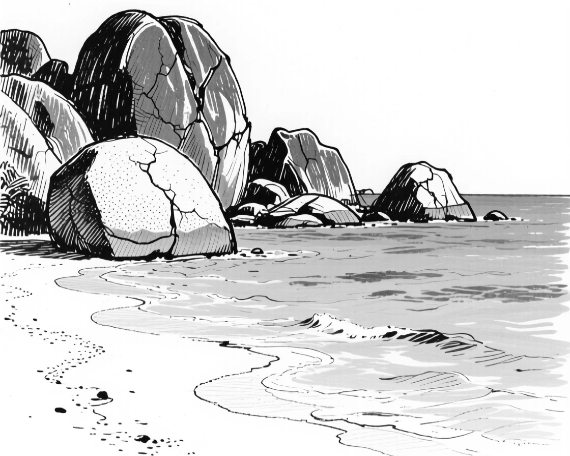 The pristine beaches of the Seychelles with granite boulders and turquoise water.