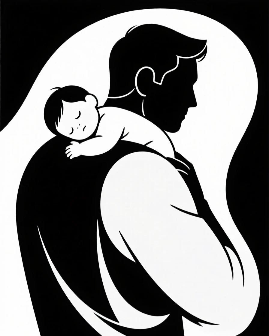 A father carrying his sleeping child on his shoulders.