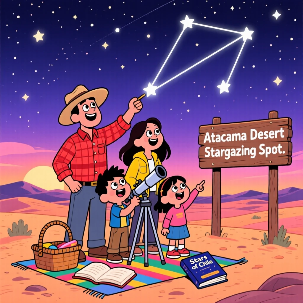 A family in Chile stargazing in the clear skies of the Atacama Desert.