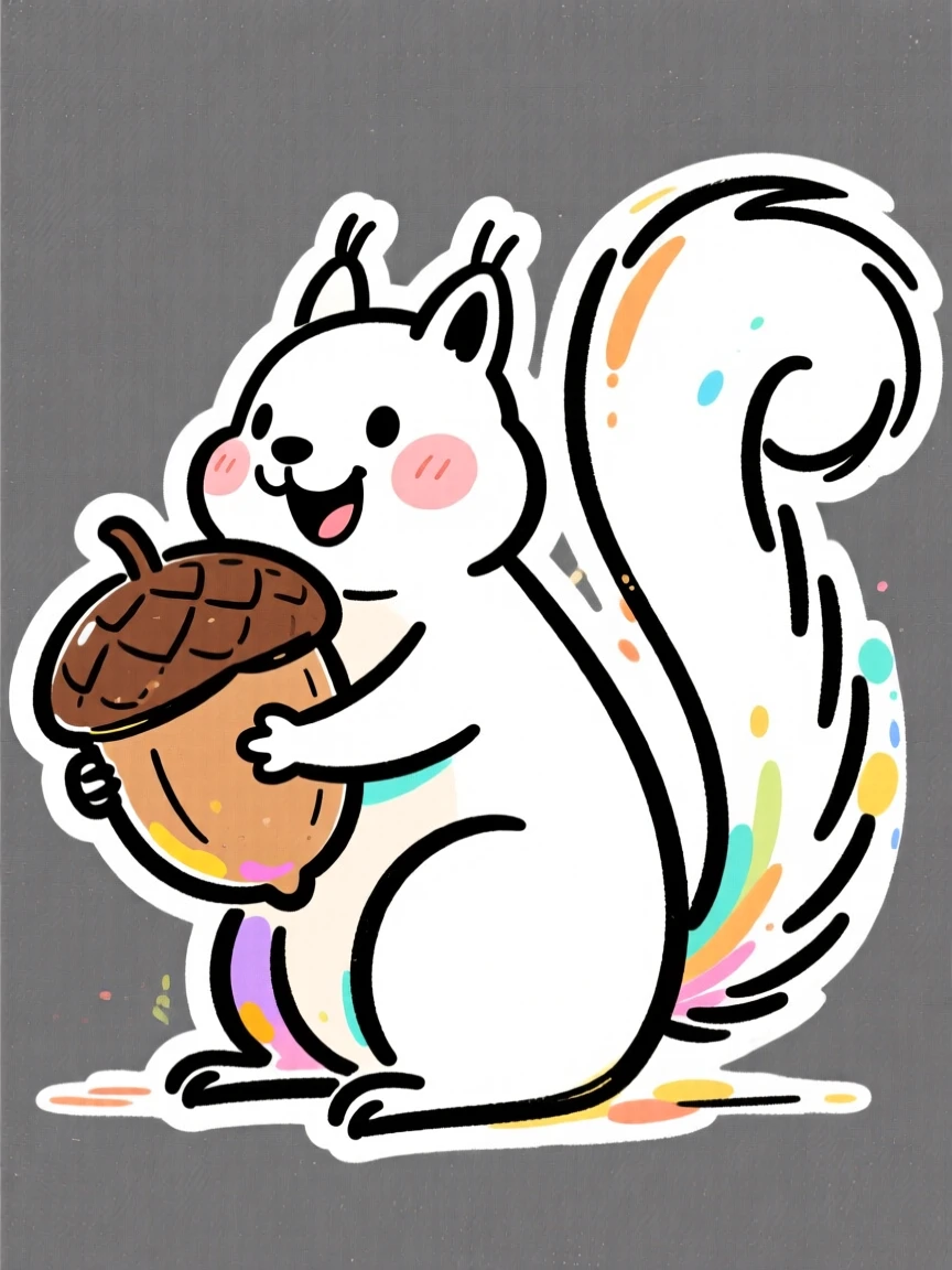 A cheerful cartoon squirrel hugging a giant acorn.