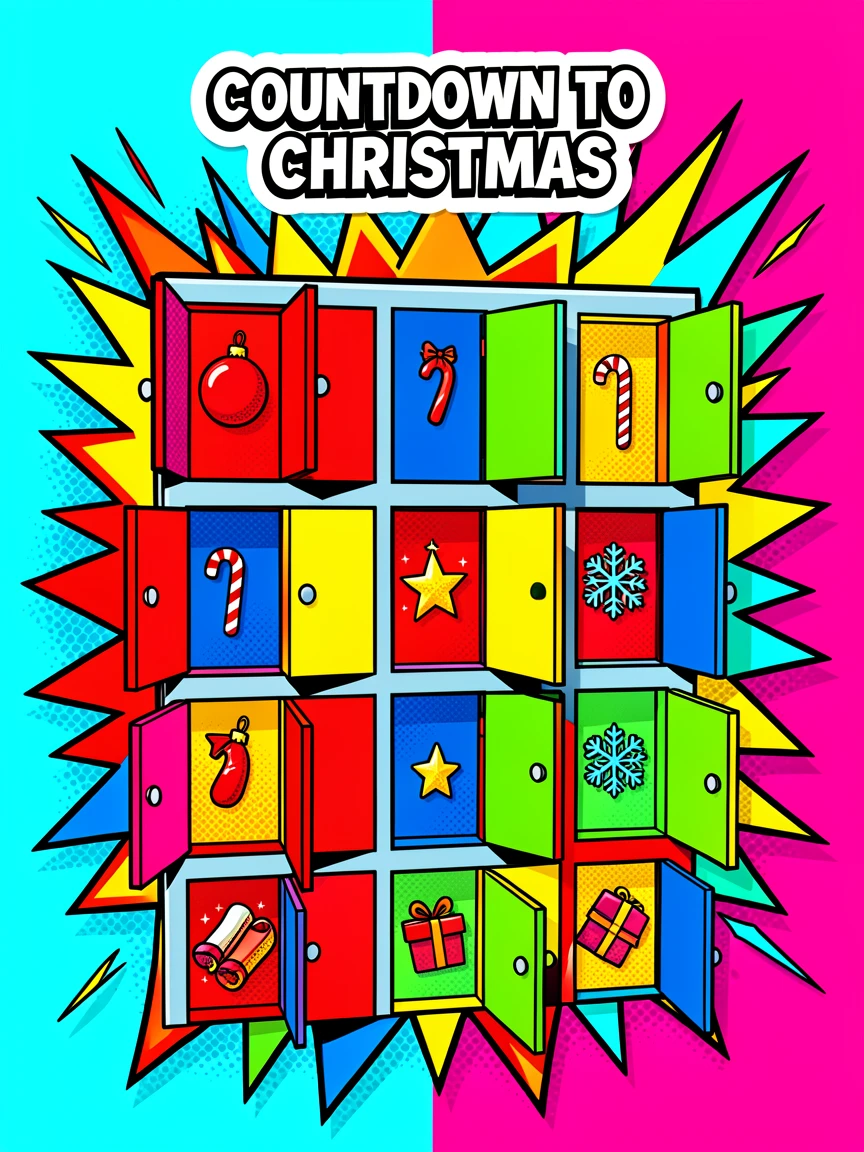 An advent calendar with tiny doors opened one by one