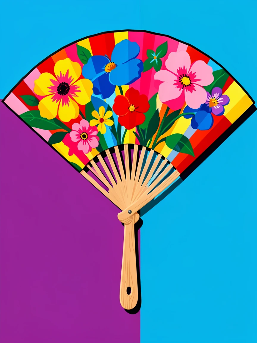 Classic paper fan hand painted with flowers