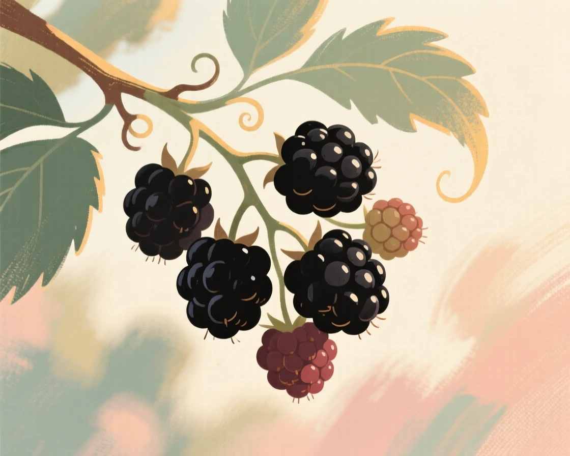 A close-up of ripe blackberries hanging from a bramble