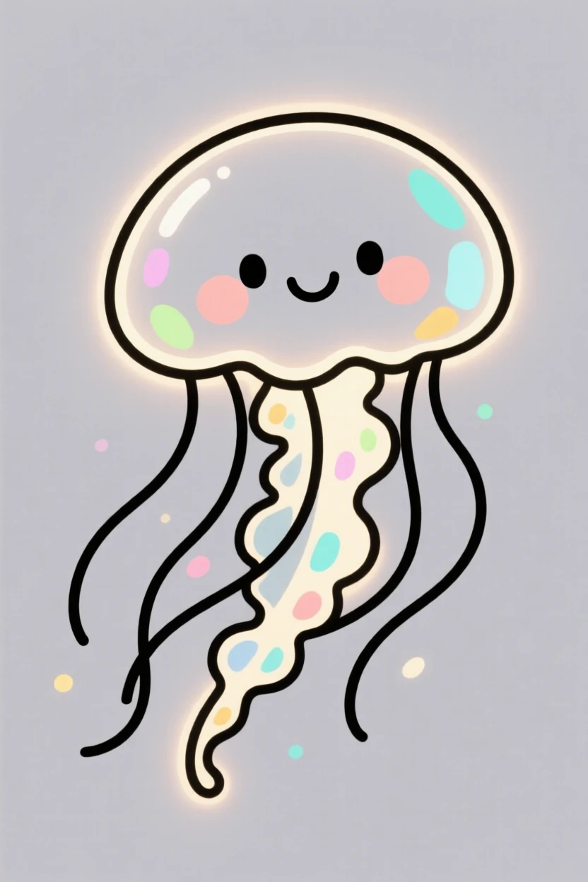 A cute cartoon jellyfish glowing softly with a gentle smile.