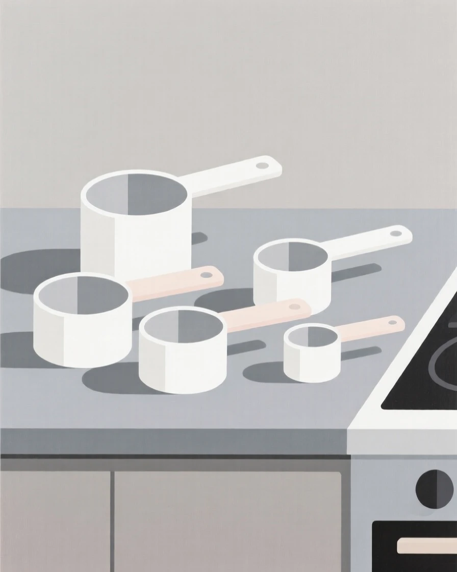 A set of measuring cups on a kitchen counter