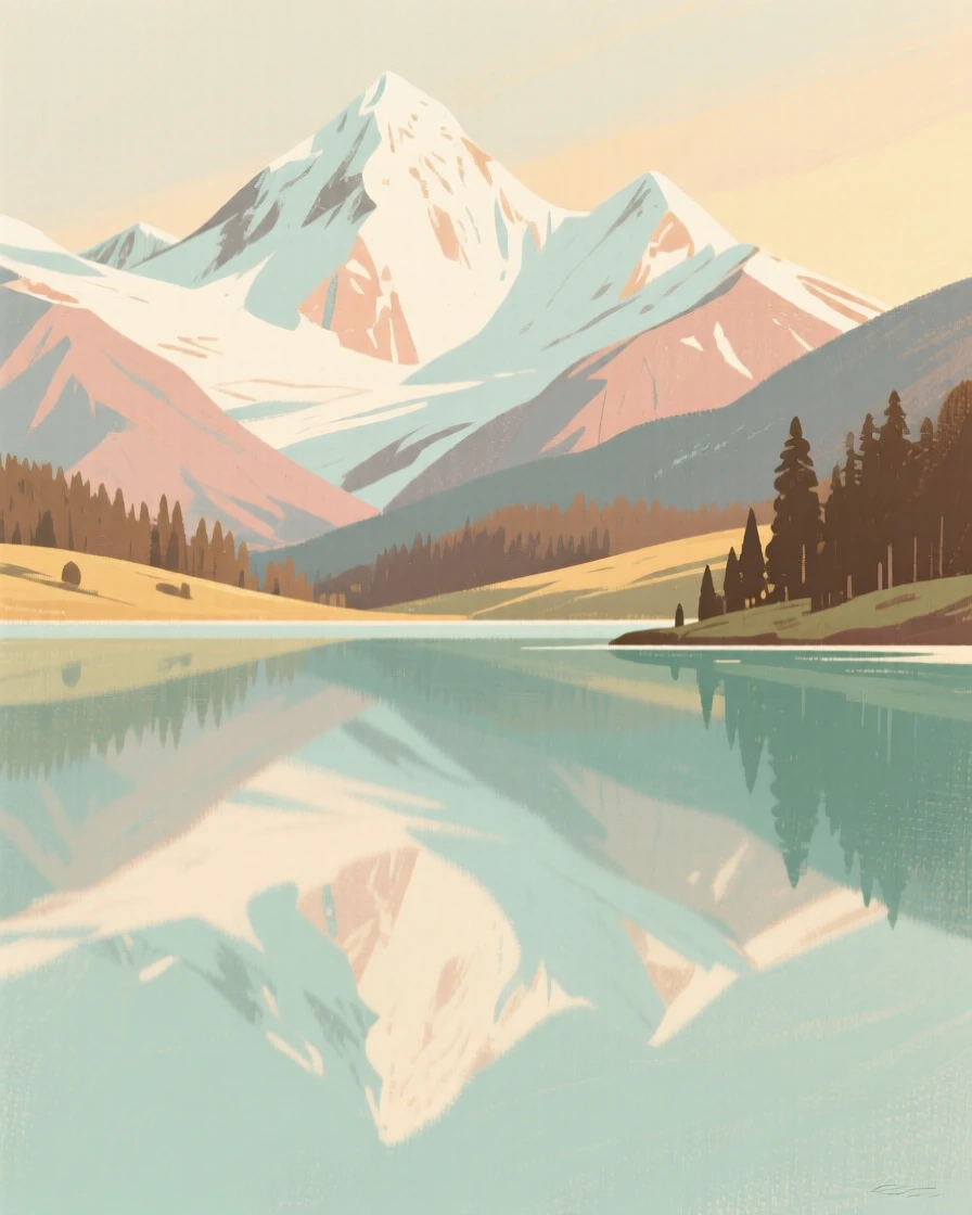 A crystal-clear alpine lake reflecting snow-capped peaks