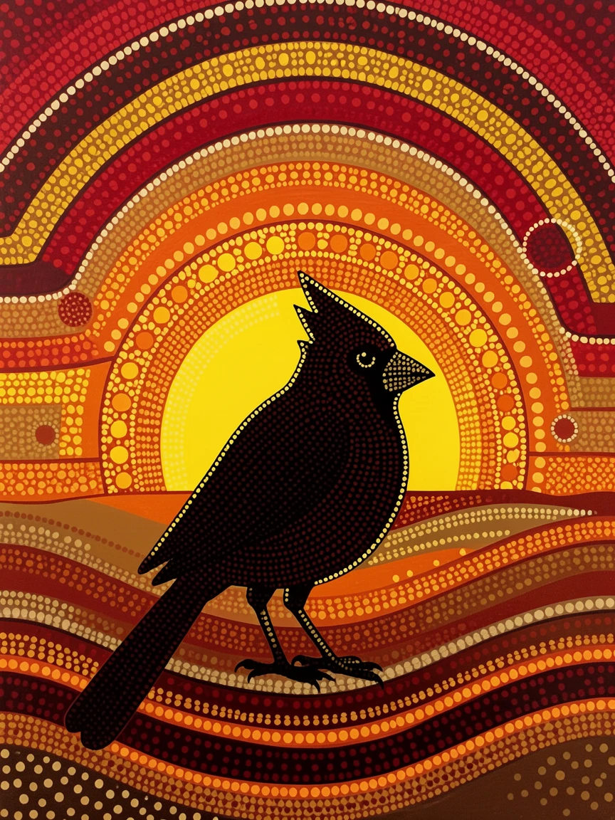 A cardinal silhouetted against a colorful sunset