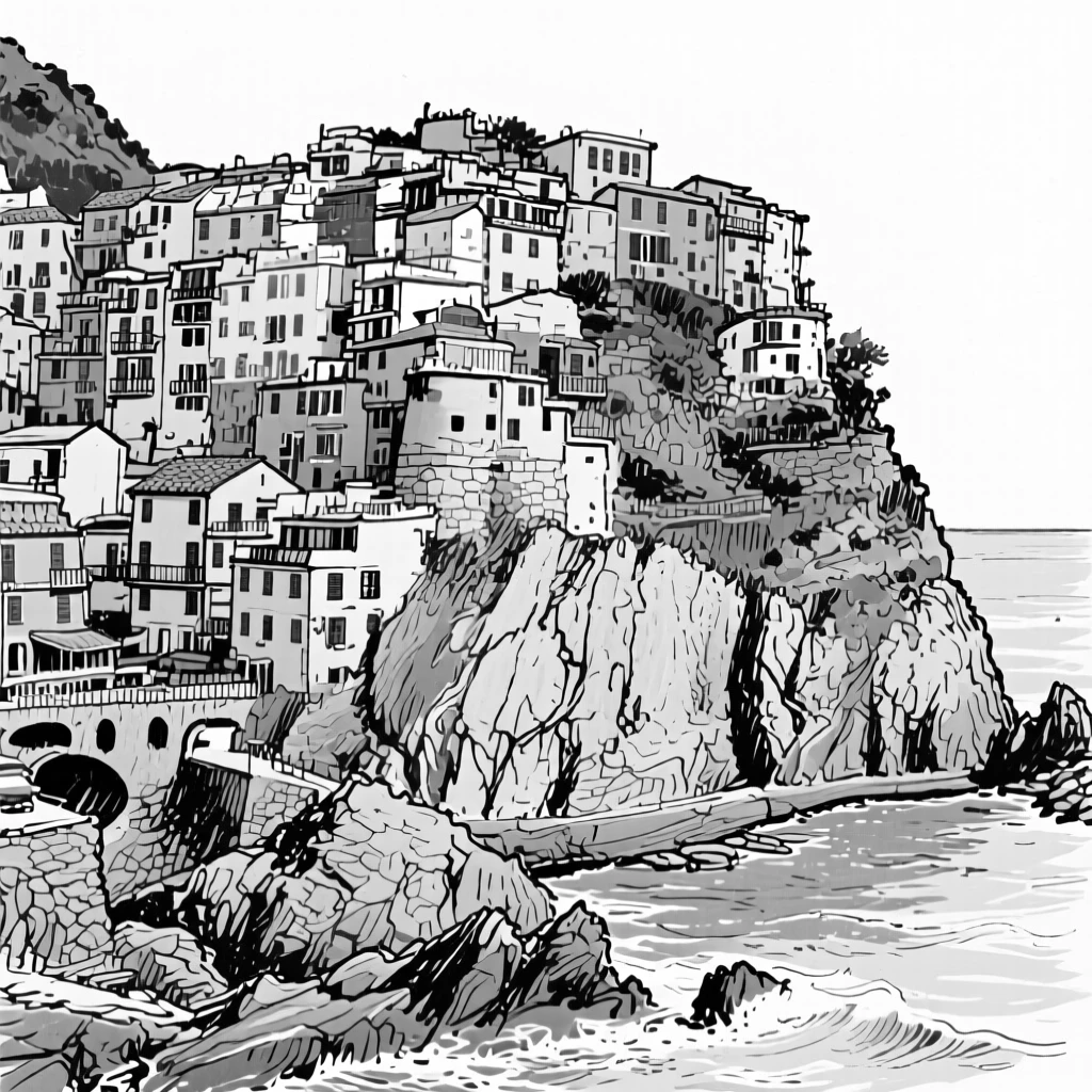 The colorful buildings of Cinque Terre clinging to dramatic cliffs above the sea.