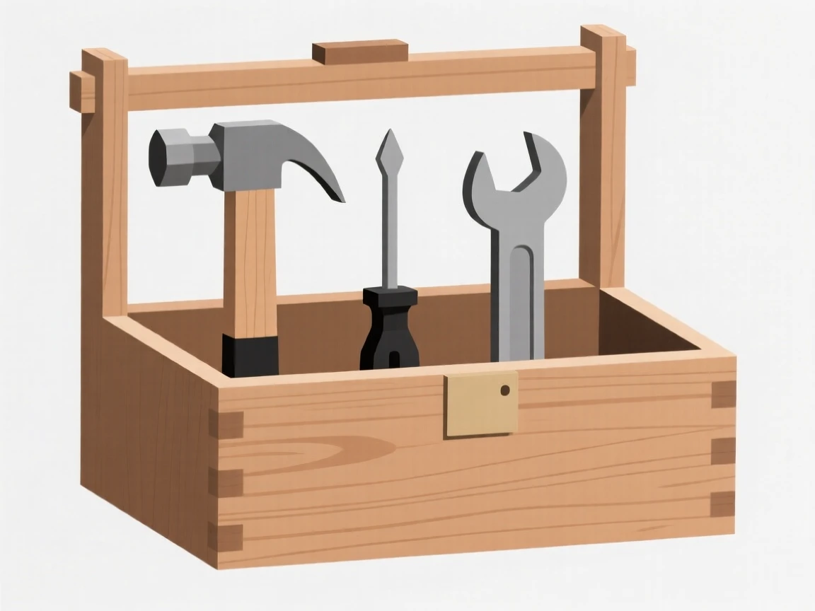A wooden toolbox with hand tools