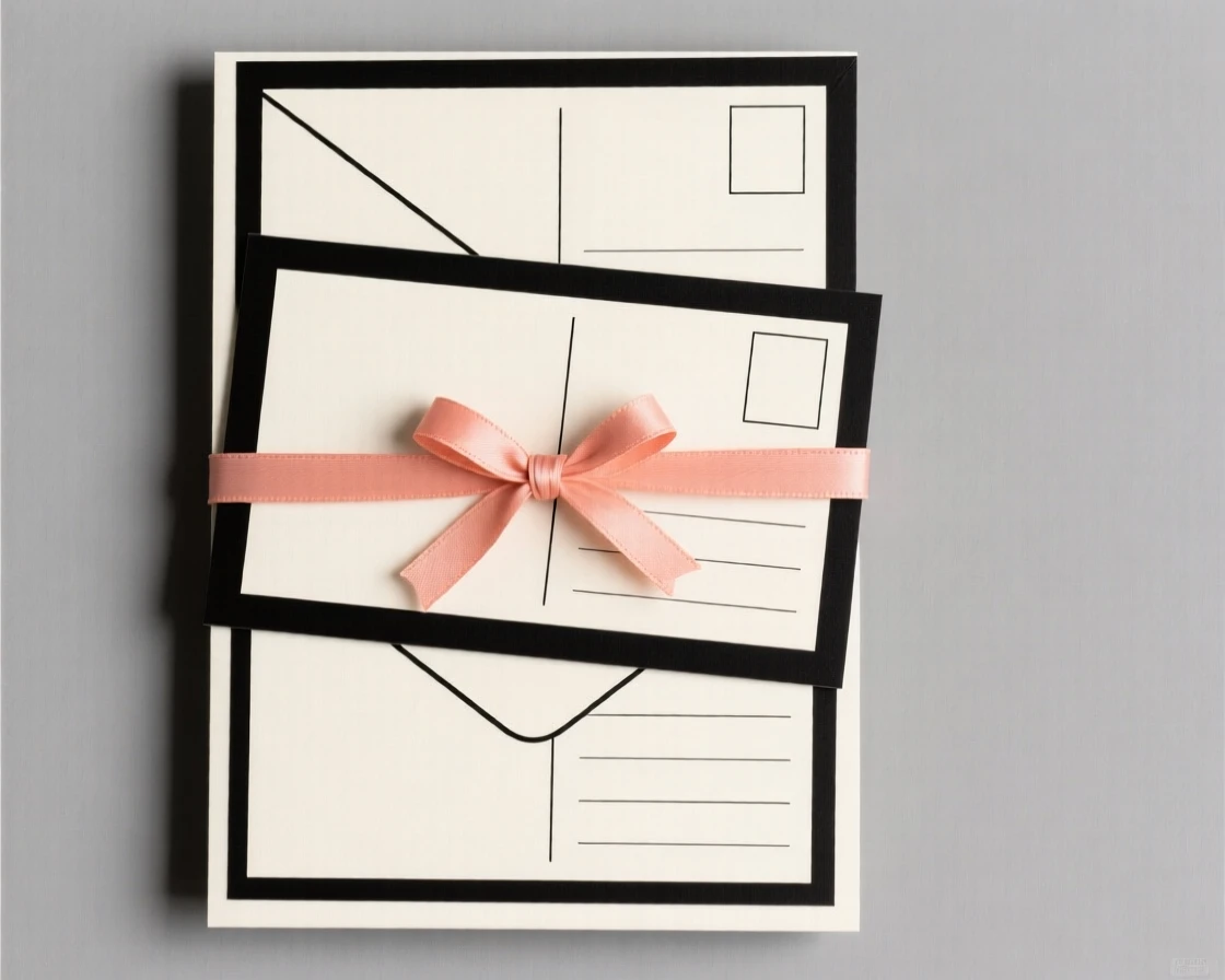 A stack of postcards tied with ribbon