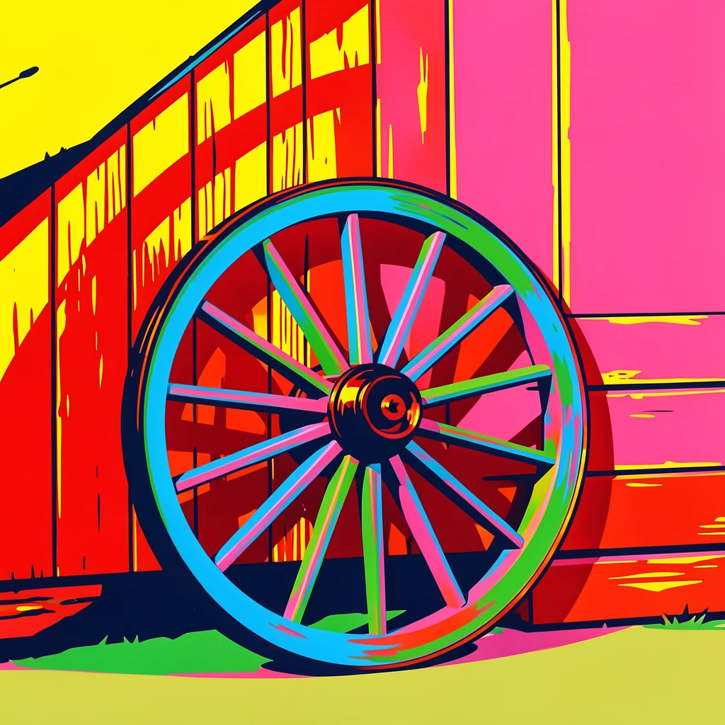 Classic wagon wheel leaning against a barn