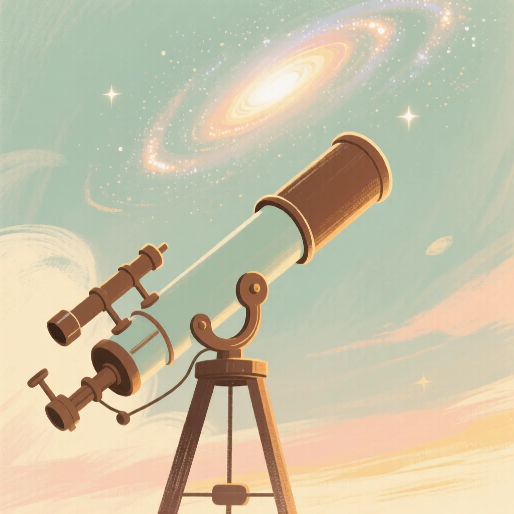 An old telescope aimed at a sky glowing with the Milky Way