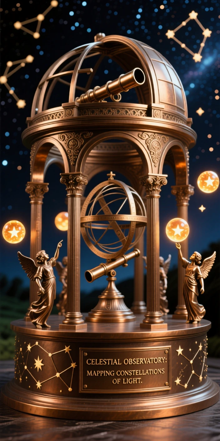 A celestial observatory mapping constellations of light, glowing with magical, luminous light, transporting the viewer to another world