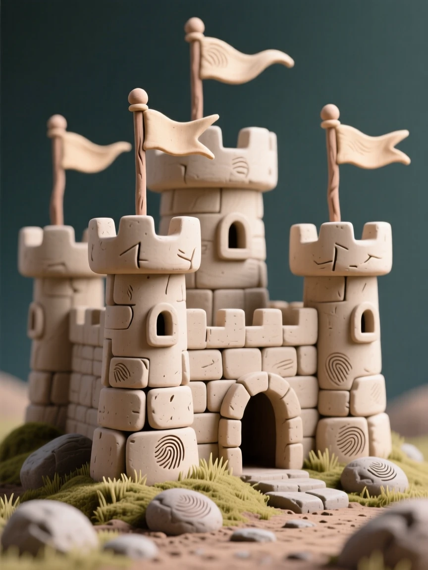 A medieval stone castle with banners fluttering atop its towers