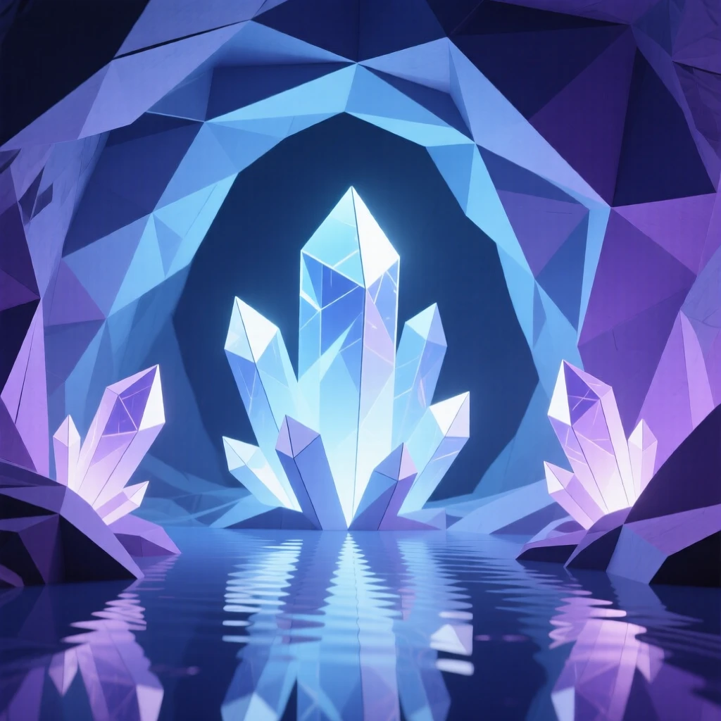 A cave of glowing crystals forming a natural cathedral ceiling above an underground lake.
