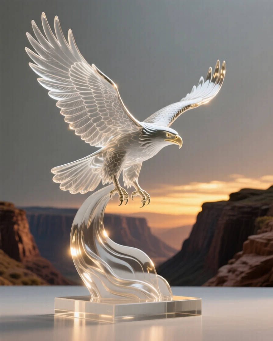 A hawk circling high above a canyon beneath a sky streaked with the colors of sunset