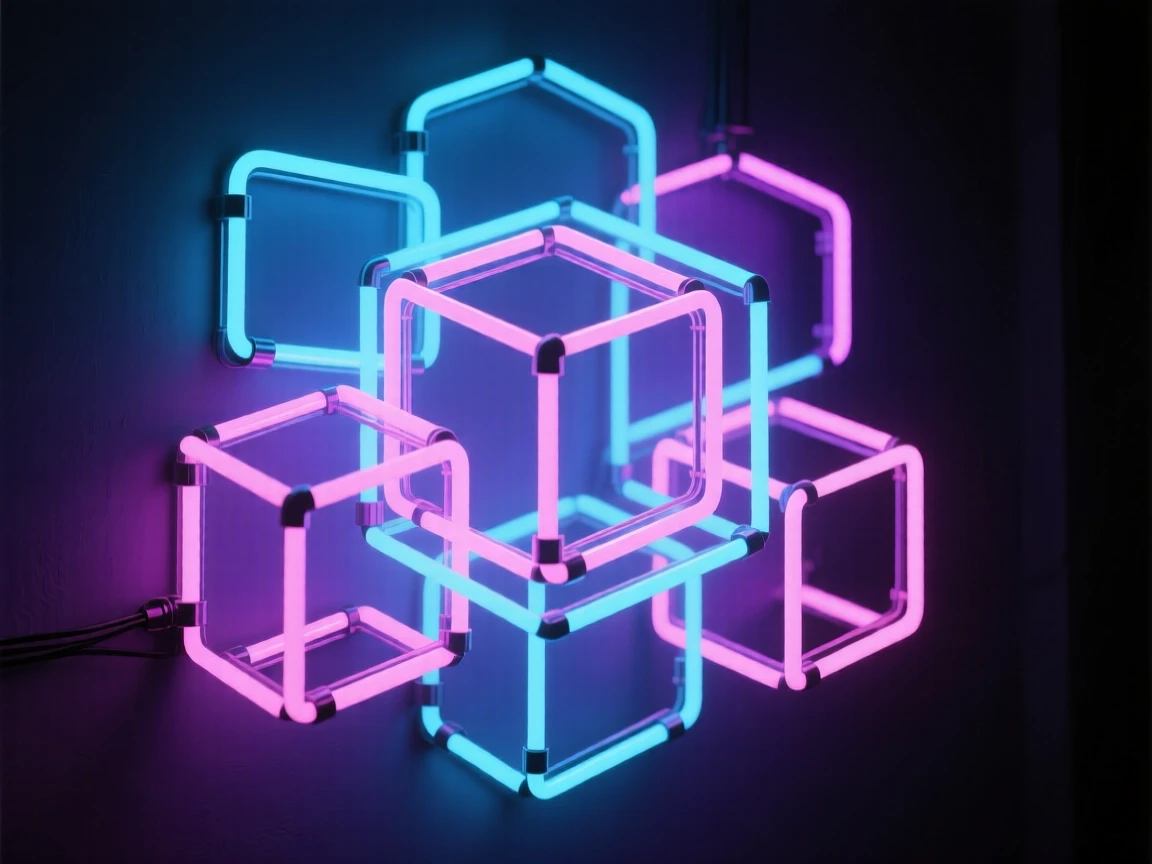 A cluster of floating cubes arranged in a fractal pattern.