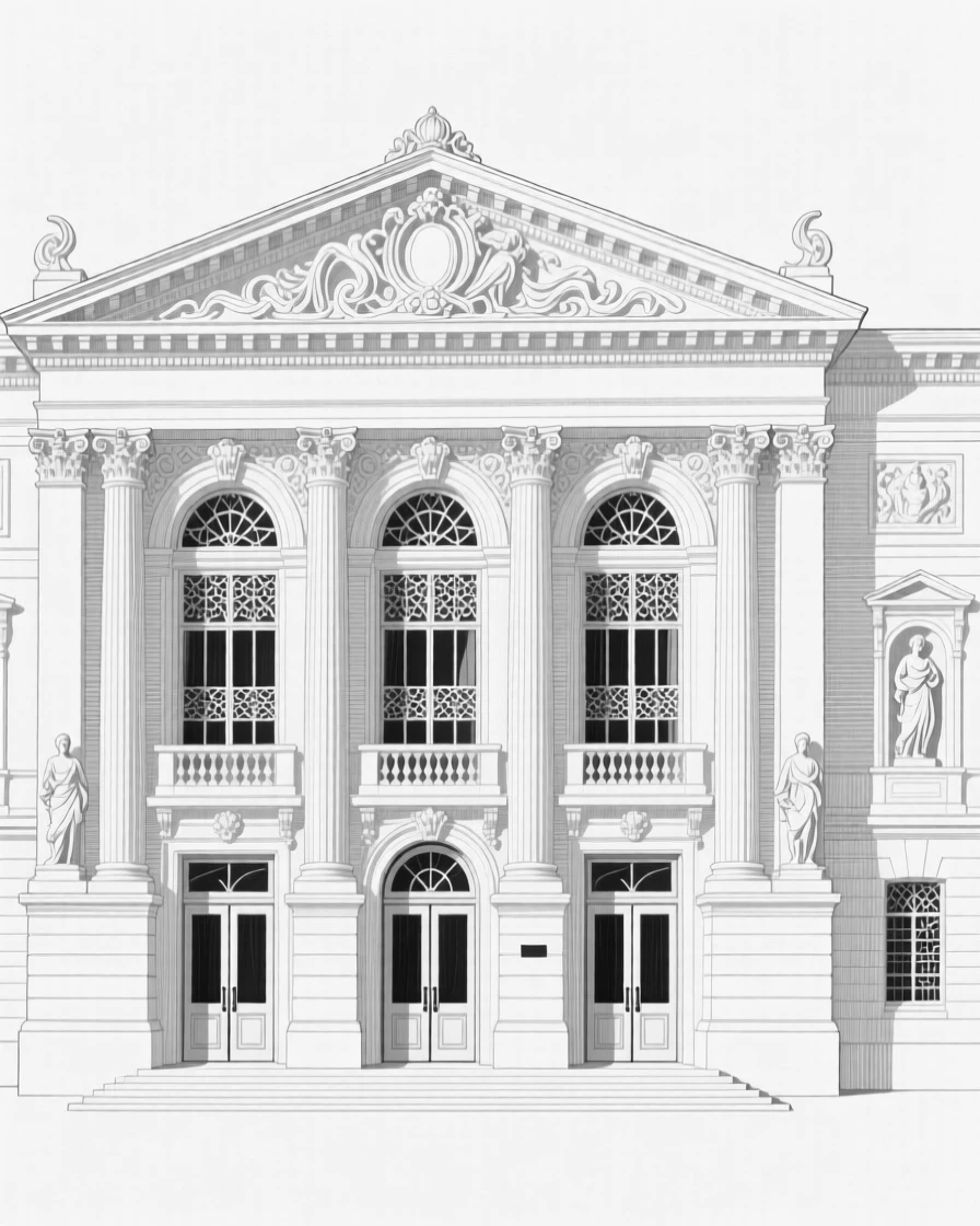 A grand opera house with an ornate facade