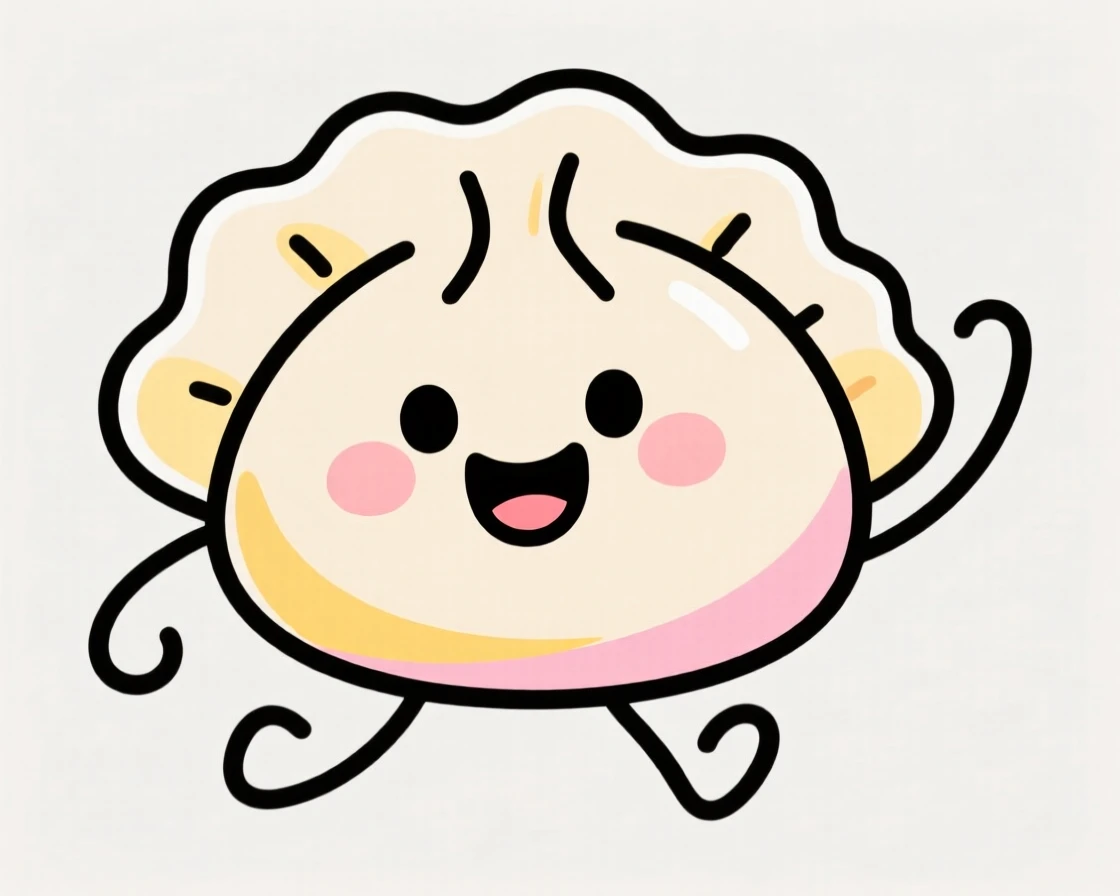 A cute cartoon dumpling character with a happy smiling face.