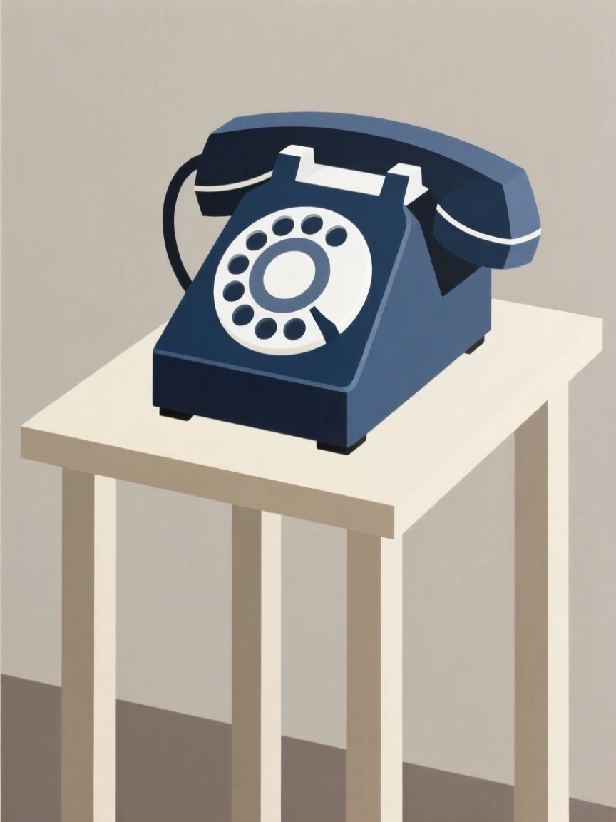 A vintage rotary phone on a side table