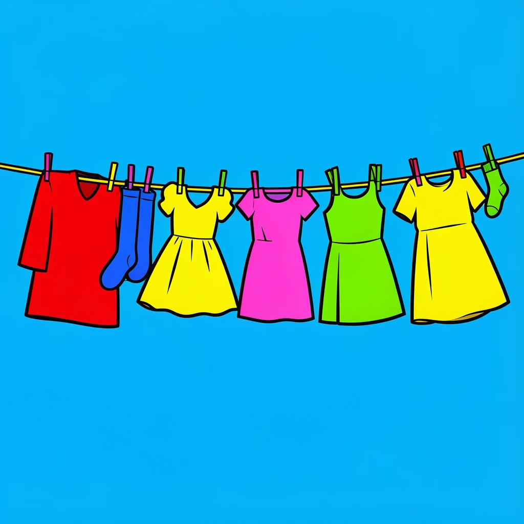 Vintage clothesline with laundry blowing in the breeze
