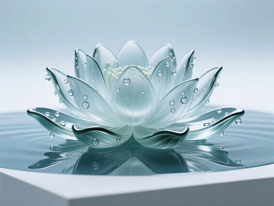 As raindrops linger on curling leaves, a giant water lily floating on the surface of a still pond