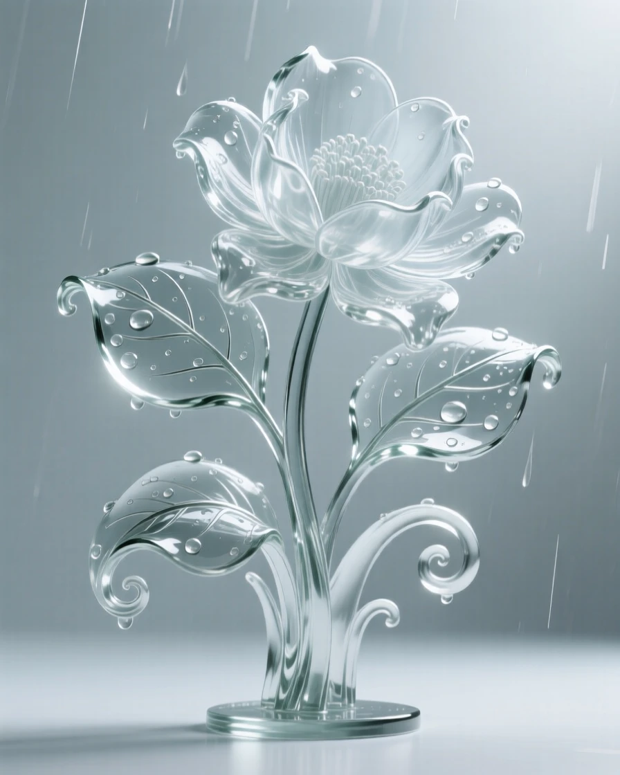 As raindrops linger on curling leaves, a hidden garden filled with oversized blooming flowers