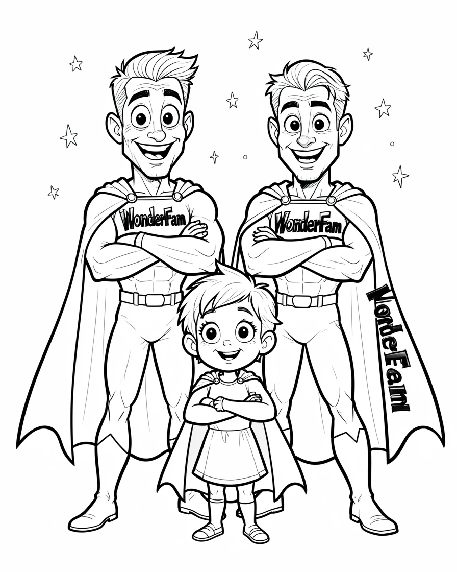 [Fantasy & Imaginative Scenarios] Imaginative fantasy scene of a superhero family posing together in matching capes, brimming with wonder