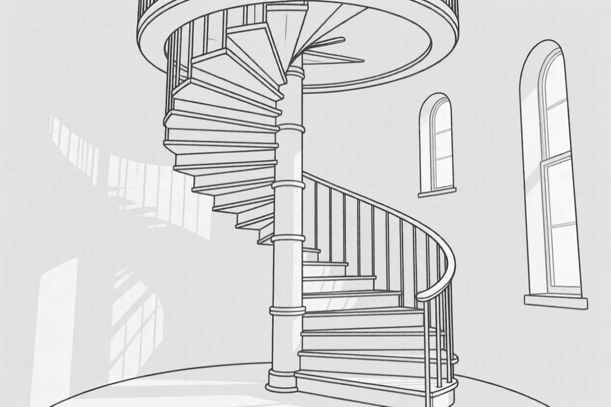 A spiral staircase inside a lighthouse tower
