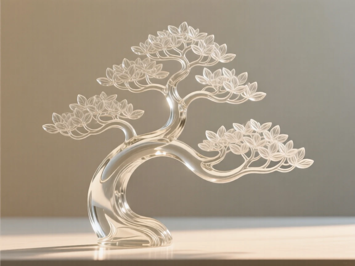 As the last light of afternoon warms the garden, a bonsai tree shaped over decades into a graceful curve