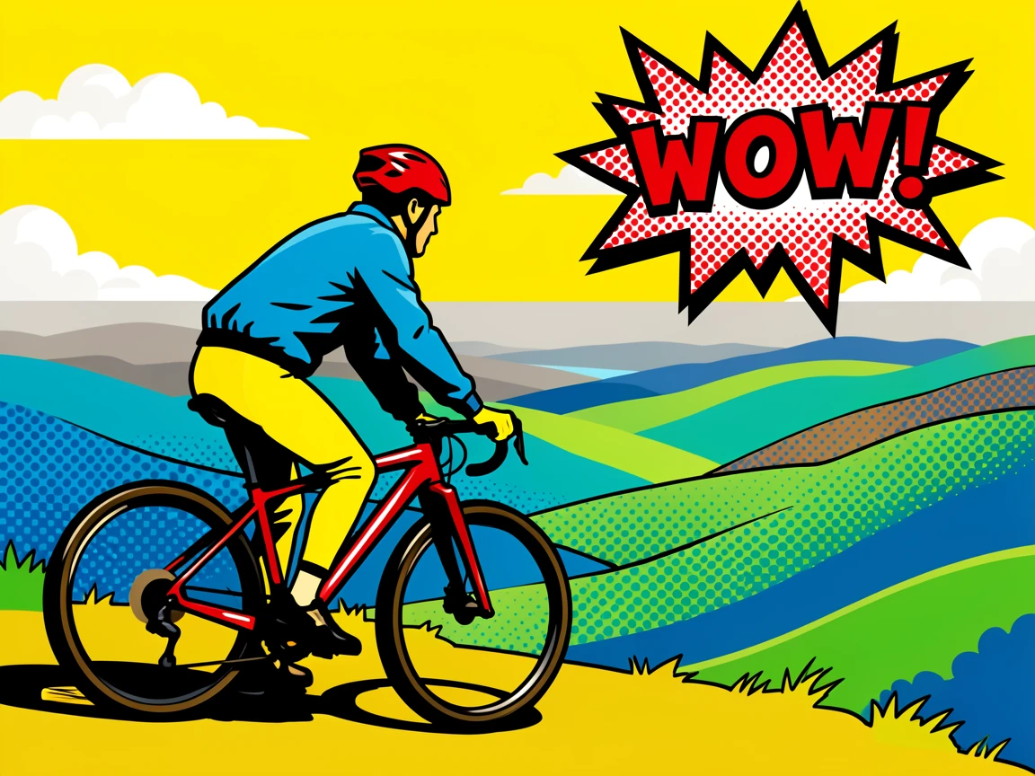 A cyclist pausing to take in a sweeping valley view