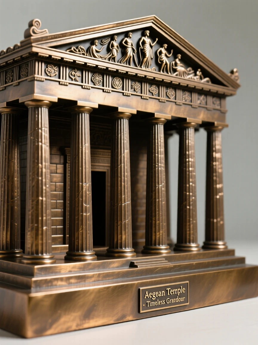 An ancient greek temple with towering marble columns, with intricate architectural detail throughout, exuding timeless grandeur