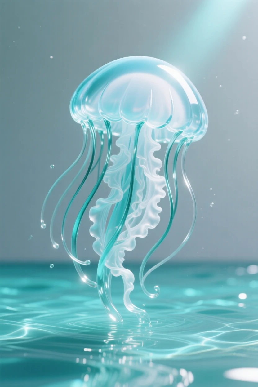 Beneath the surface of a calm turquoise lagoon, a moon jellyfish pulsing gently through open water