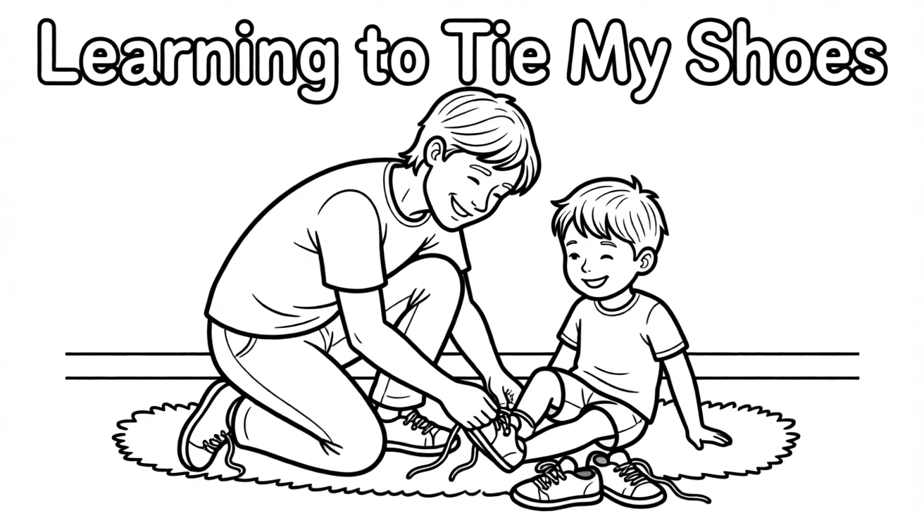 A father teaching his child to tie their shoes