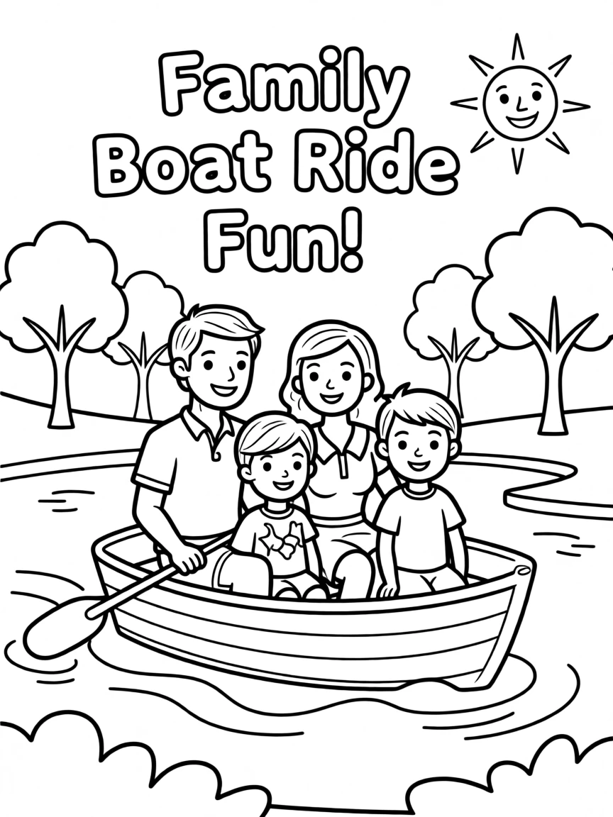 A family enjoying a boat ride on a calm lake