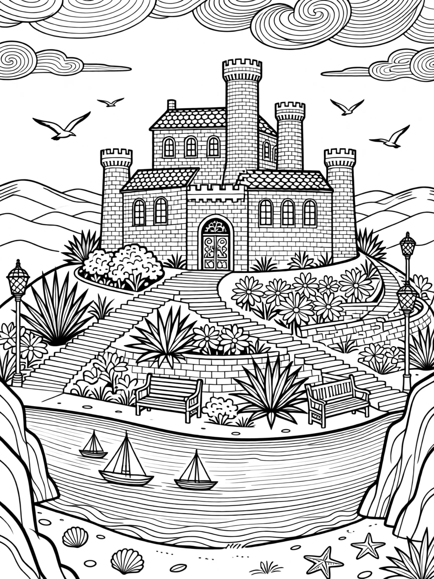 A hillside citadel overlooking a sheltered bay.
