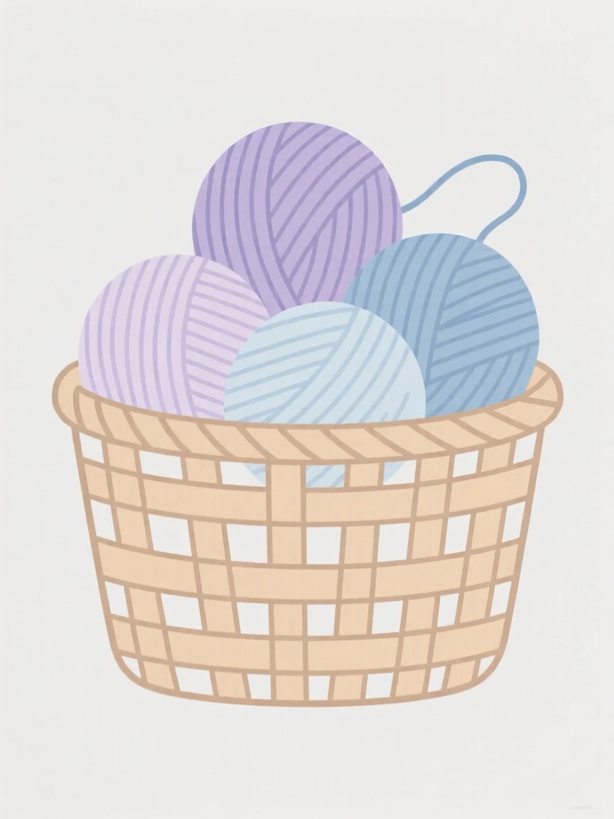 A woven basket filled with yarn