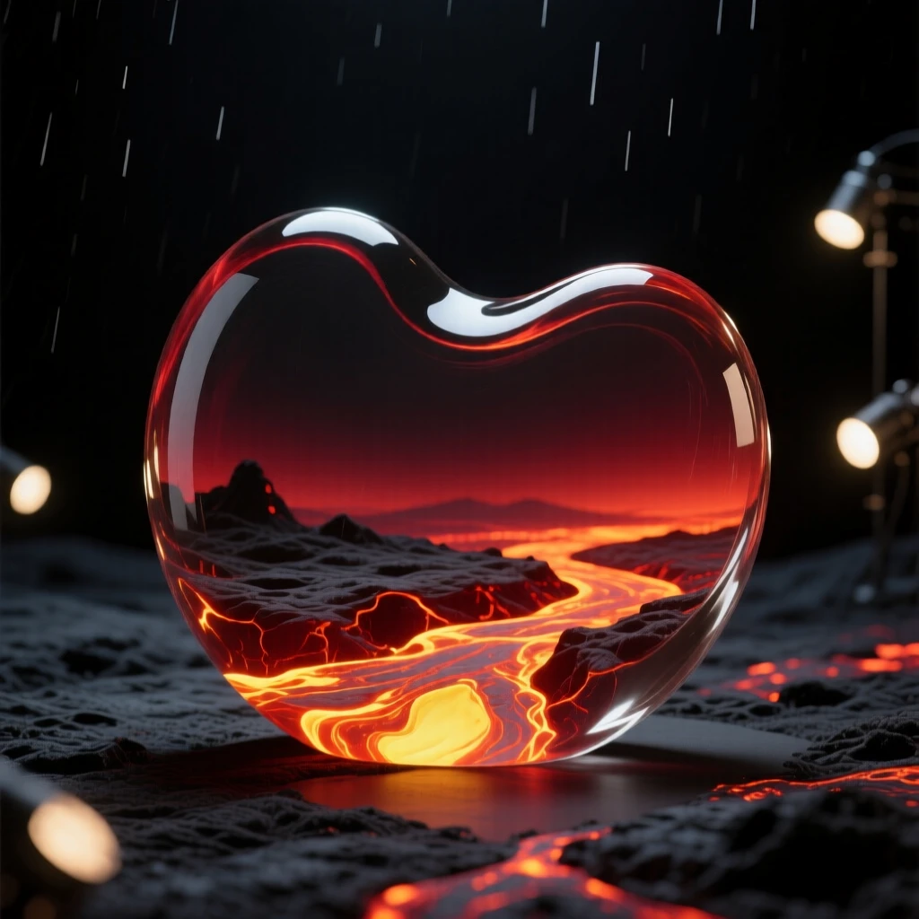 A lava field glowing faintly in the darkness while the wind carries the scent of rain across the plain