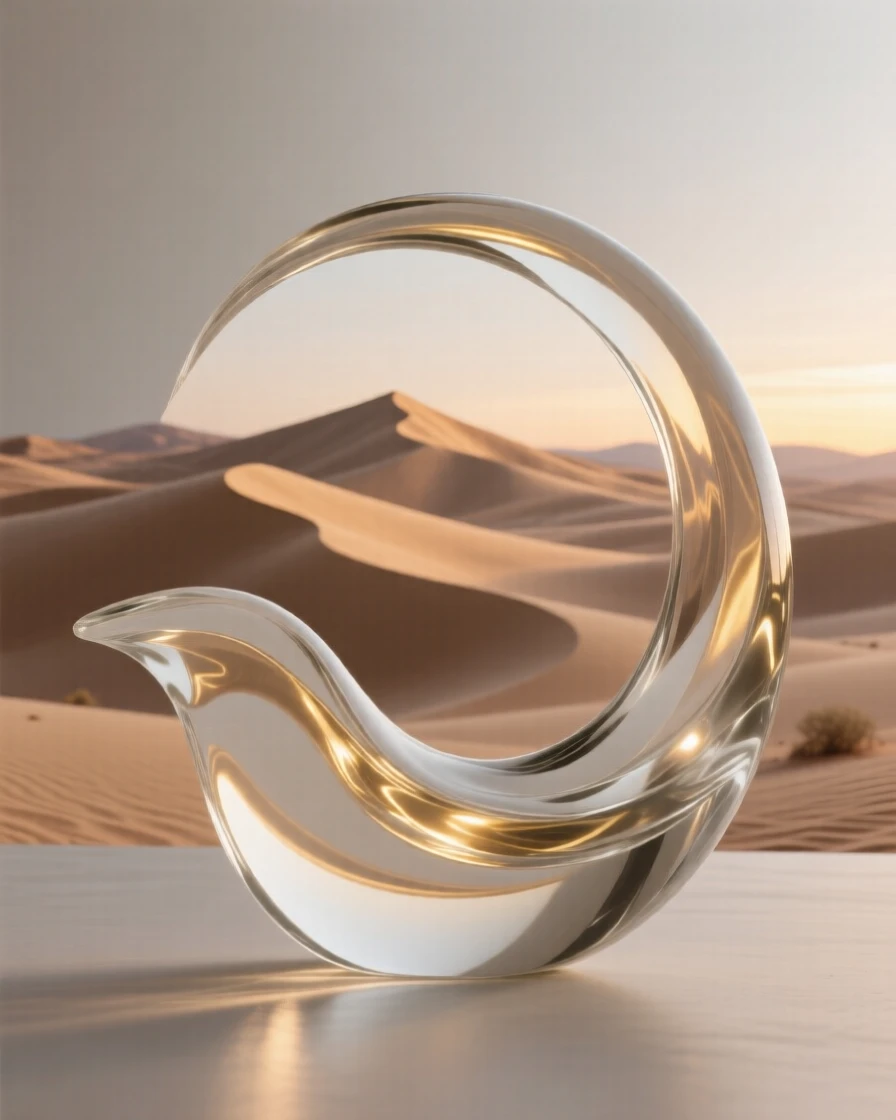 A desert of rolling dunes stretching to the horizon as the first light of dawn touches the peaks above