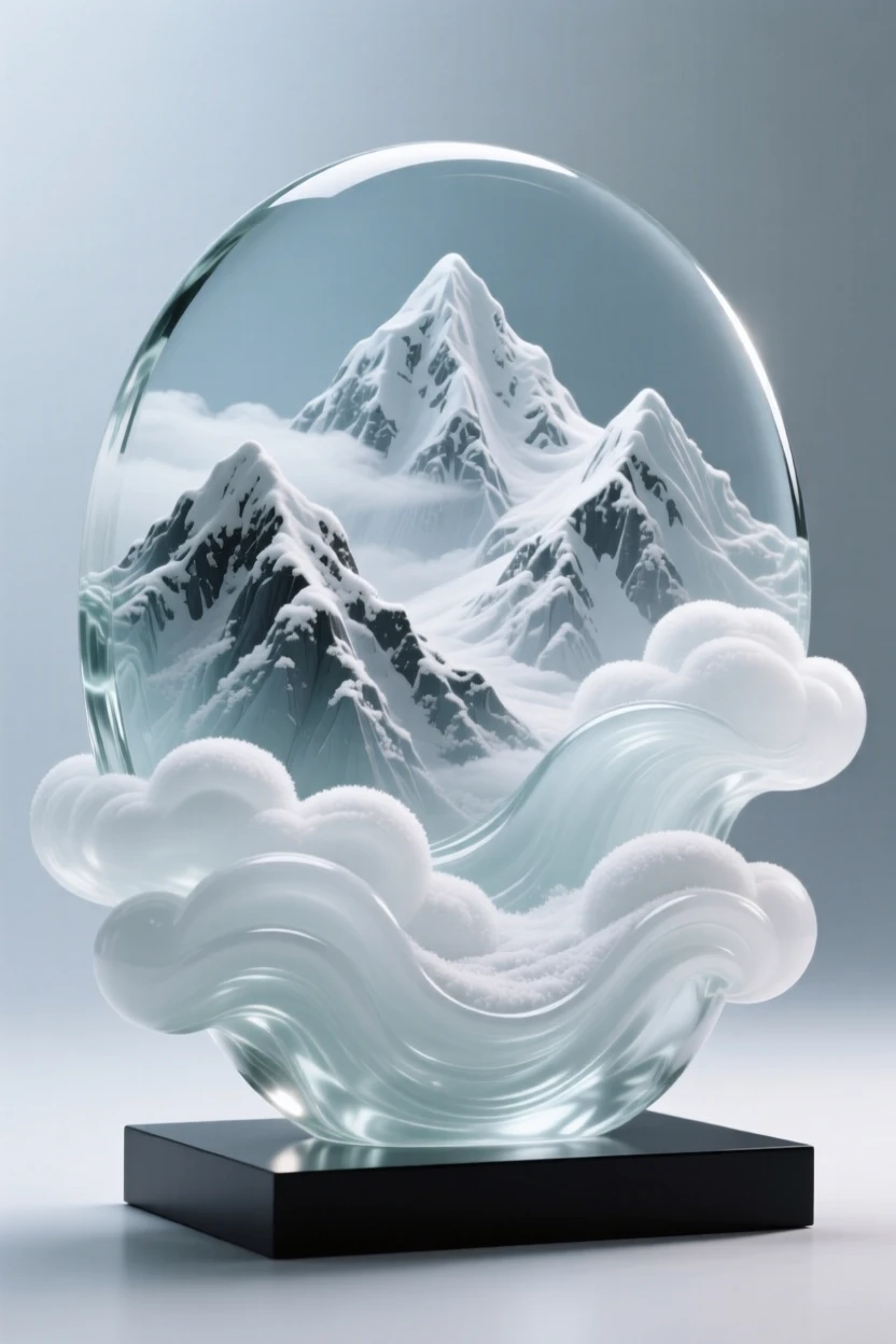 A range of snow-capped mountains rising above rolling clouds with snow beginning to dust the surrounding ridgeline