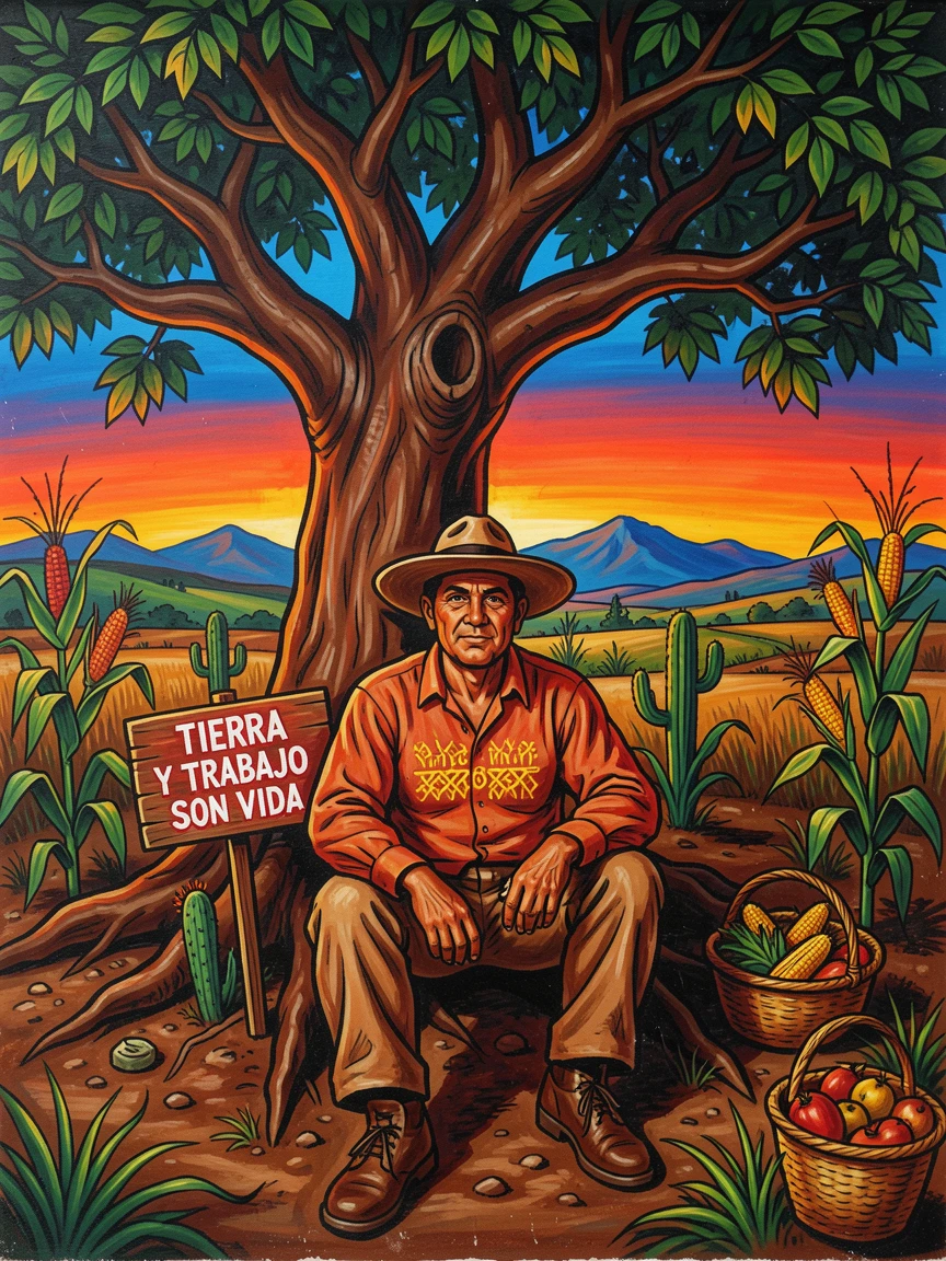 A farmer resting beneath a tree after a long day's work