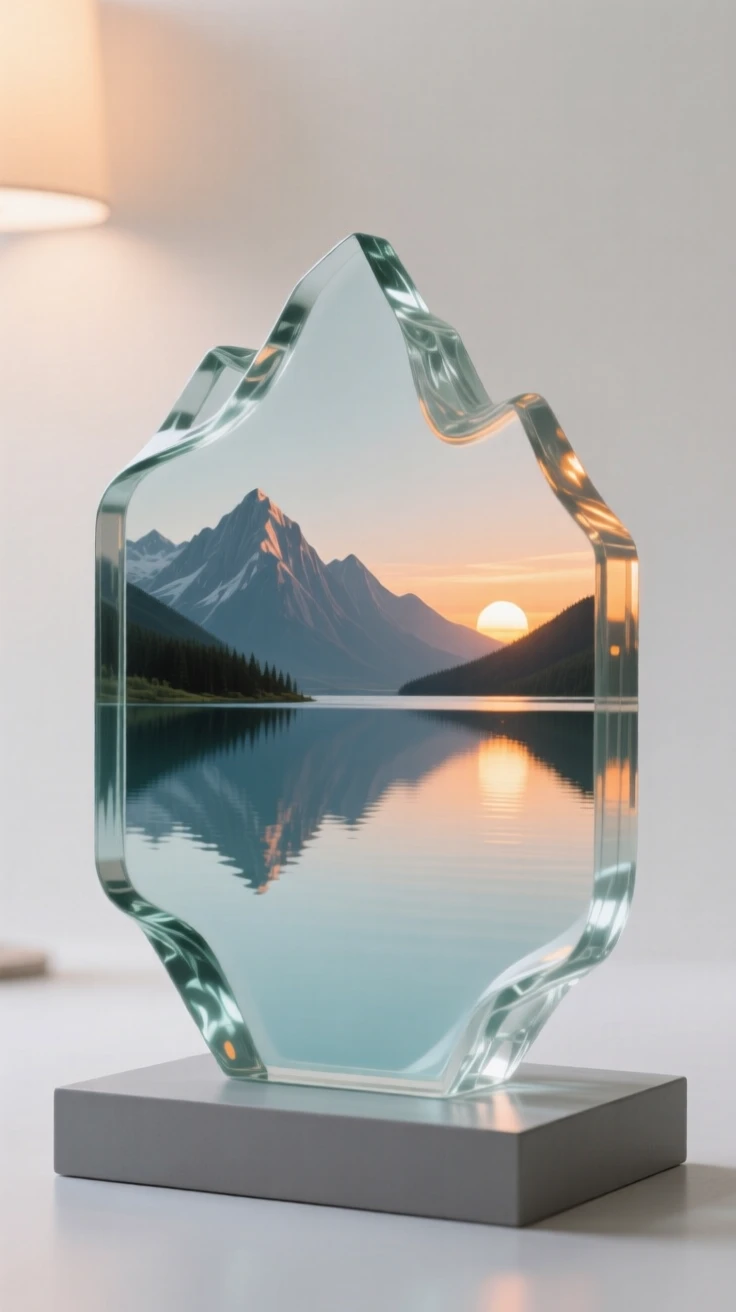 A lake so still it perfectly mirrors the mountains above it beneath the soft glow of a setting sun