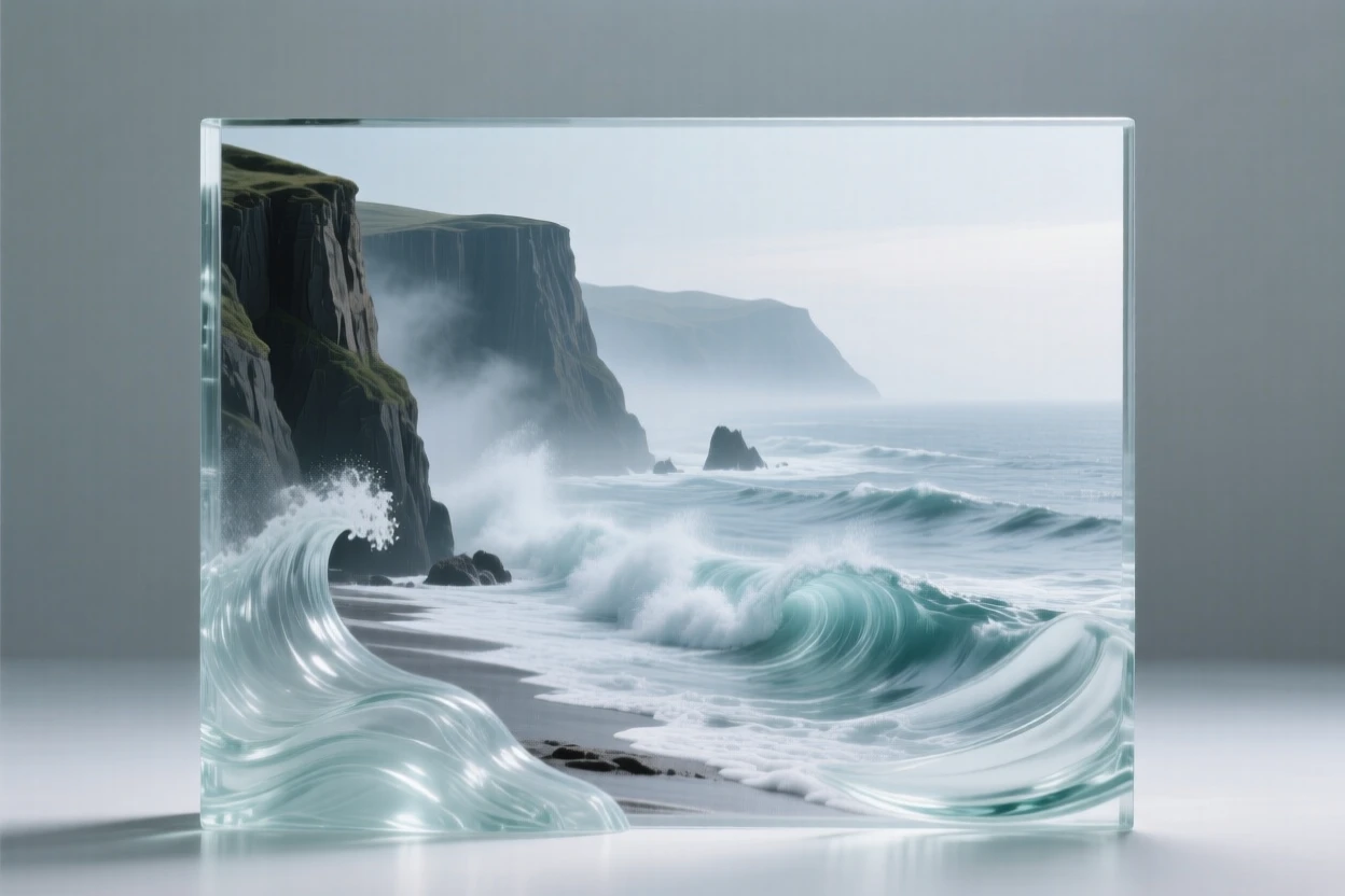 With mist curling low across the valley floor, a coastline where cliffs meet crashing ocean waves