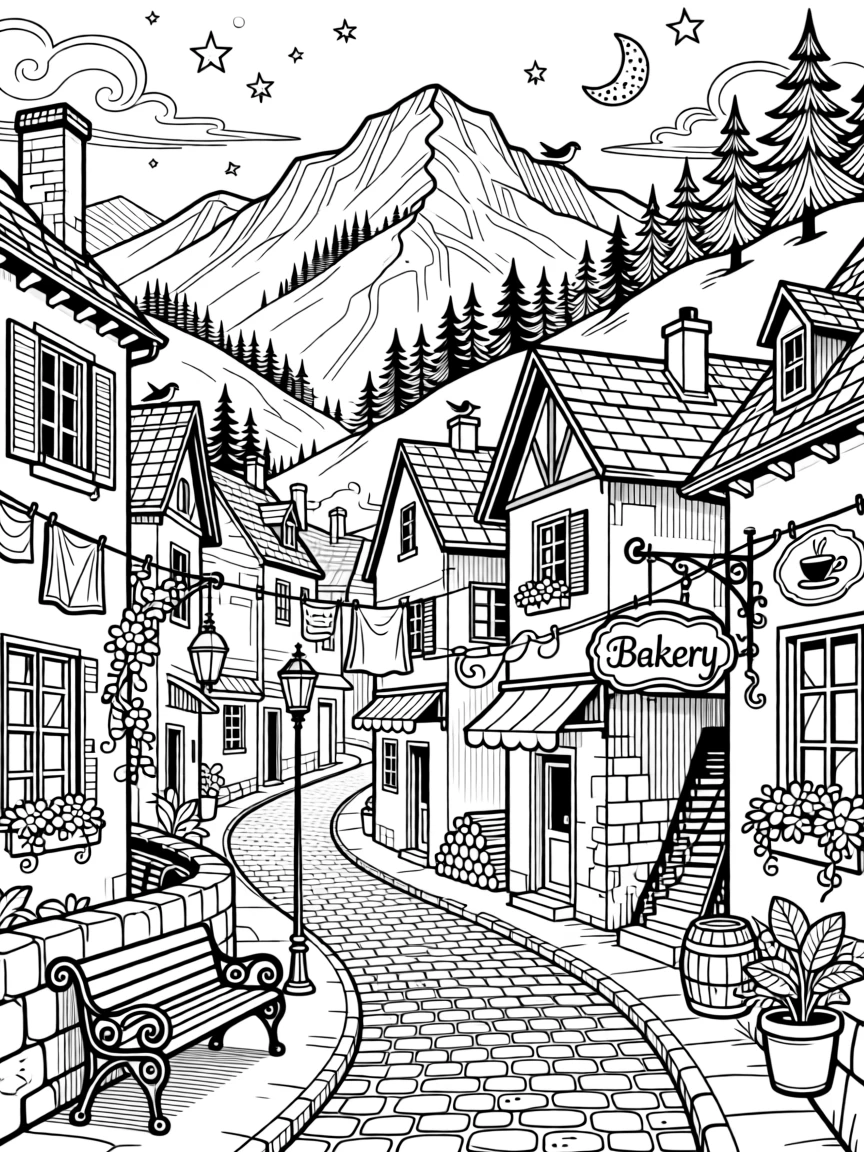 Narrow lanes of a mountain town painted entirely in shades of blue.